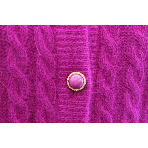 Vtg 90s Berry Magenta Lambswool Angora Rabbit Hair Sweater Jacket Cardigan Sz XS - Picture 3 of 6
